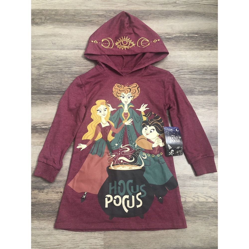 NWT Girls Hooded Hocus Pocus Dress Sz XS (4-5) Long Sleeve Disney Cosplay